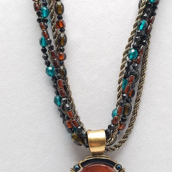 Multi Strand Glass Beaded Necklace With Tassel Pendant By Chicos - Picture 3 of 7